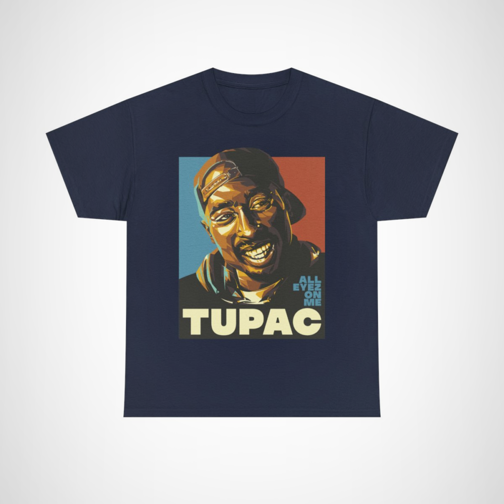 Tupac Shakur All Eyez On Me Graphic Tee, stylish hip-hop shirt for fans Navy colour