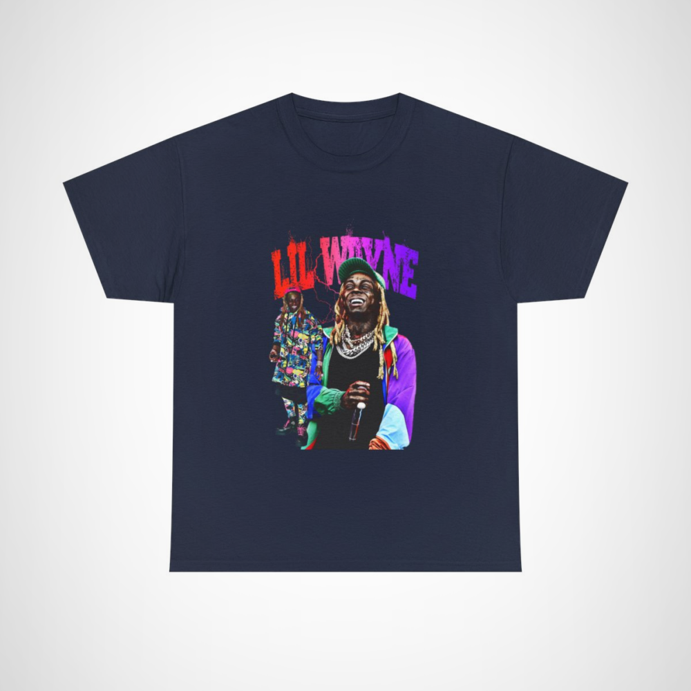 Eye-catching Lil Wayne hip-hop style t-shirt featuring vibrant colors and bold design for music fans. Navy colour