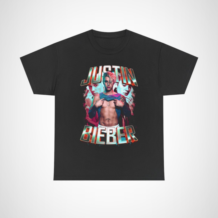 Justin Bieber Retro Graphic Tee showcasing vibrant design for music fans Black colour