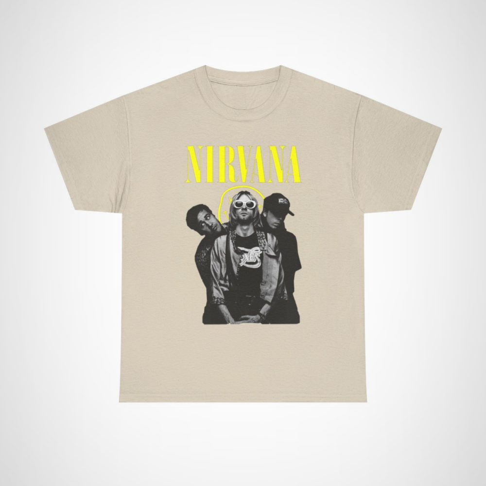 Vintage Nirvana Band T-Shirt perfect for fans of the 90s grunge music era Sand colour