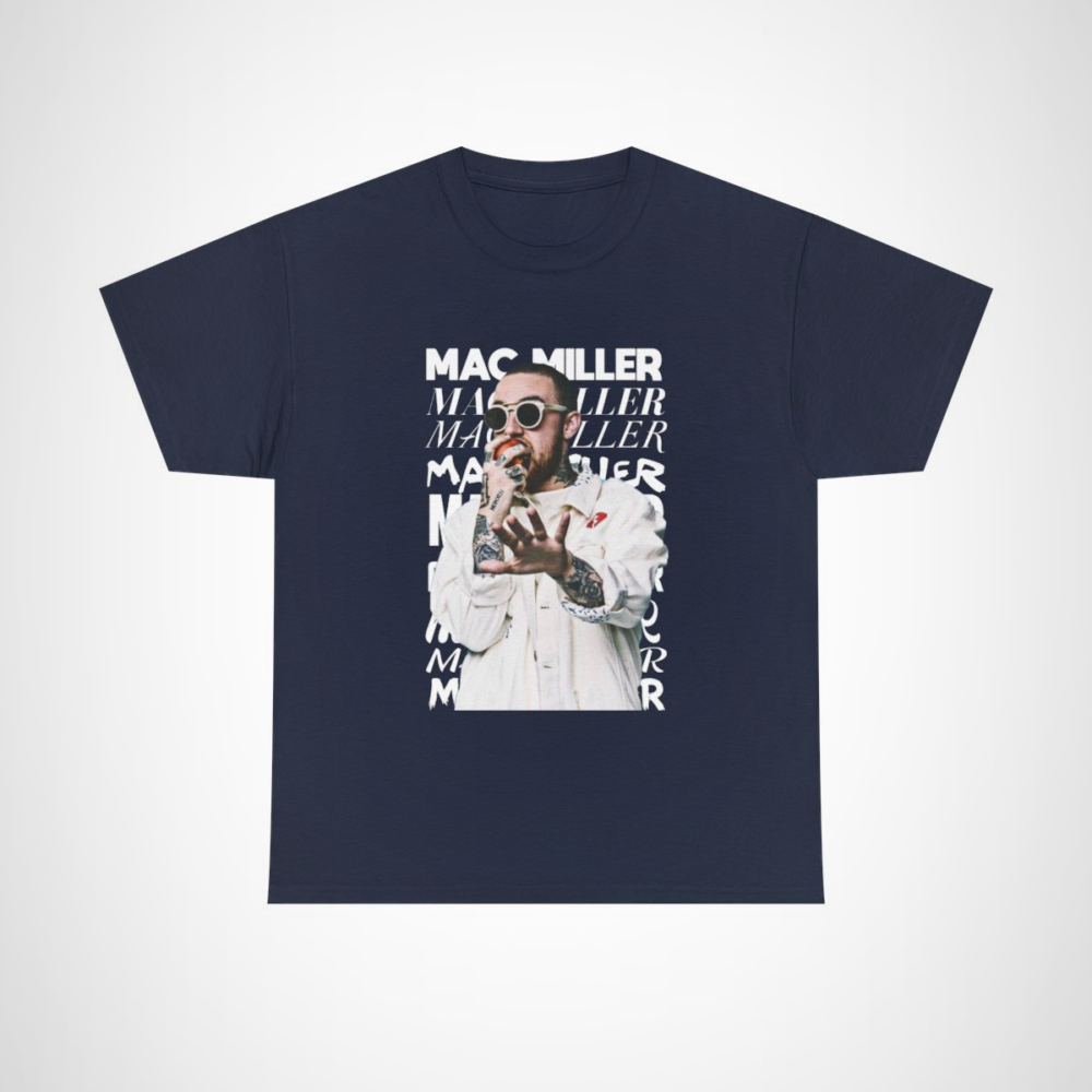 Mac Miller Vintage Style Graphic Tee with unique design Navy colour