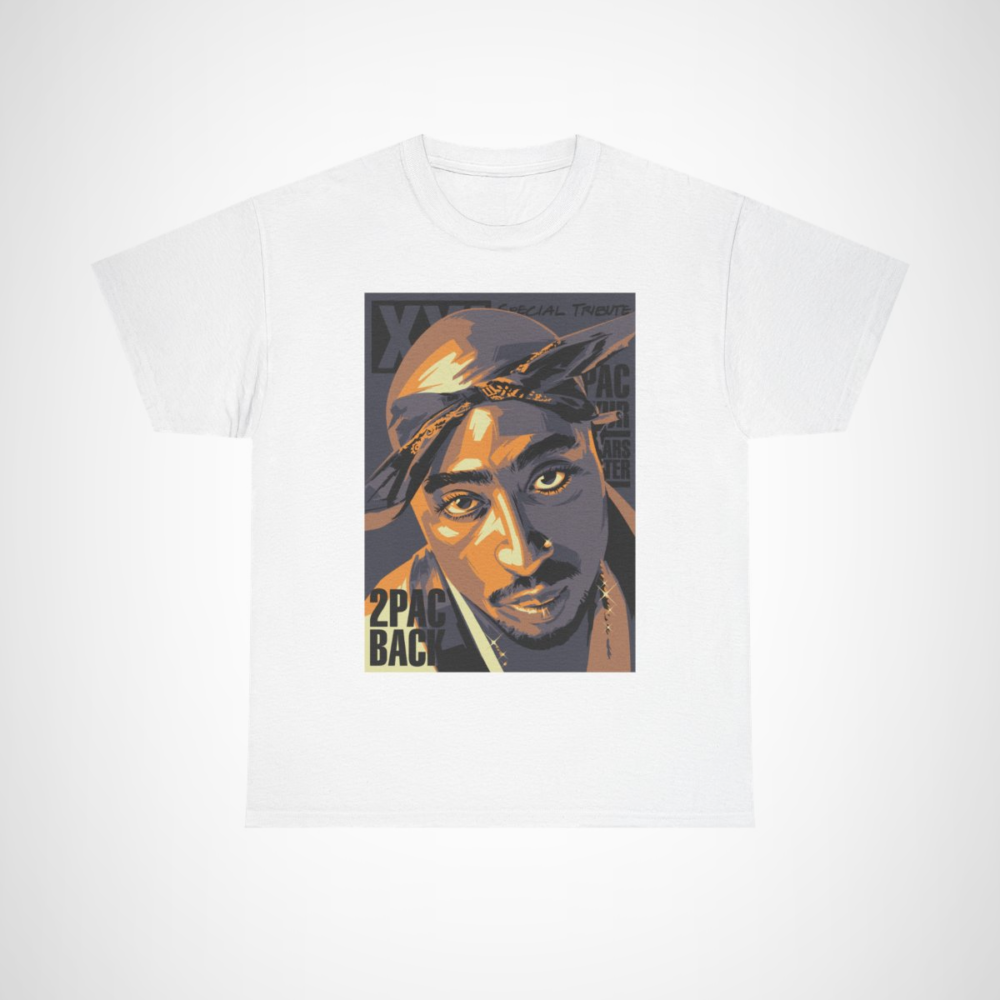 2Pac Tribute Graphic Tee featuring an artistic design of the legendary rapper for hip hop fans White colour