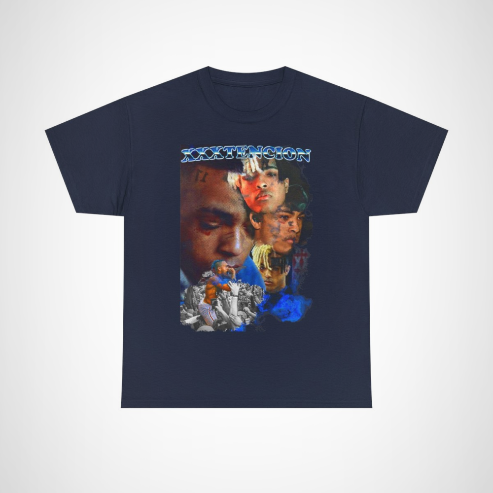 XXXTENTACION tribute t-shirt featuring a collage of his memorable moments Navy colour