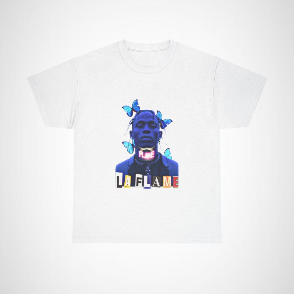 Travis Scott La Flame Neon T-Shirt with vibrant butterflies and neon text White colour