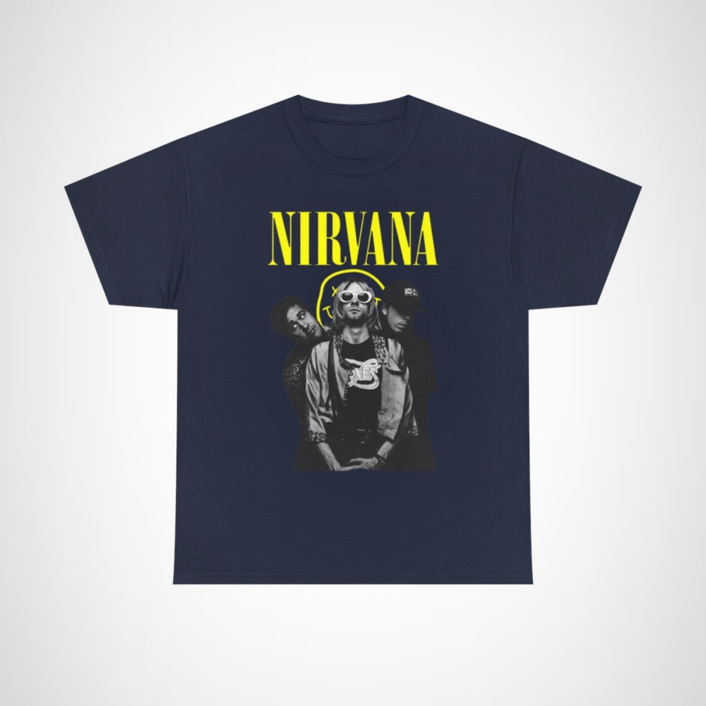 Vintage Nirvana Band T-Shirt perfect for fans of the 90s grunge music era Navy colour