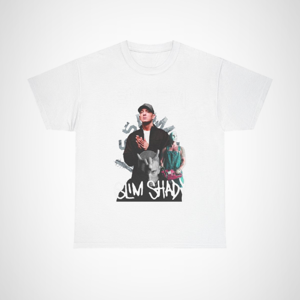 Eminem Slim Shady graphic tee showcasing iconic imagery and bold designs White colour