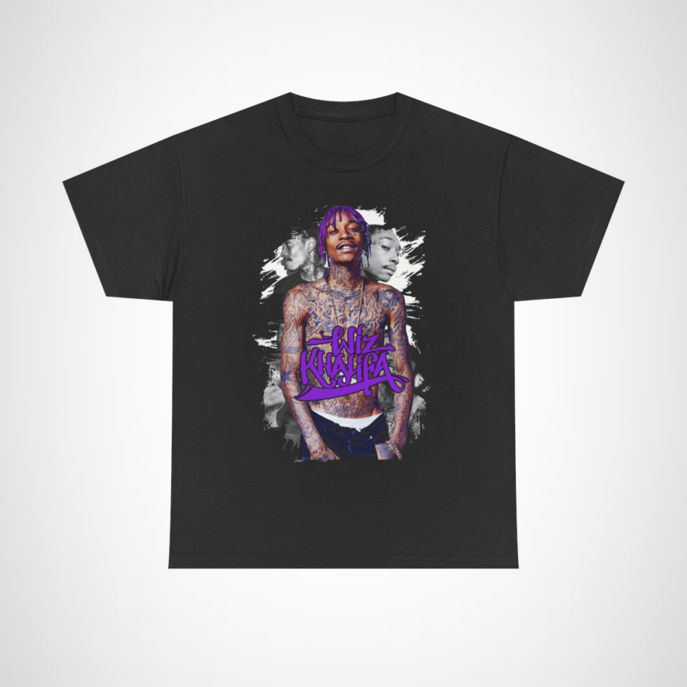 Wiz Khalifa graphic tee featuring purple ink design for music lovers Black colour