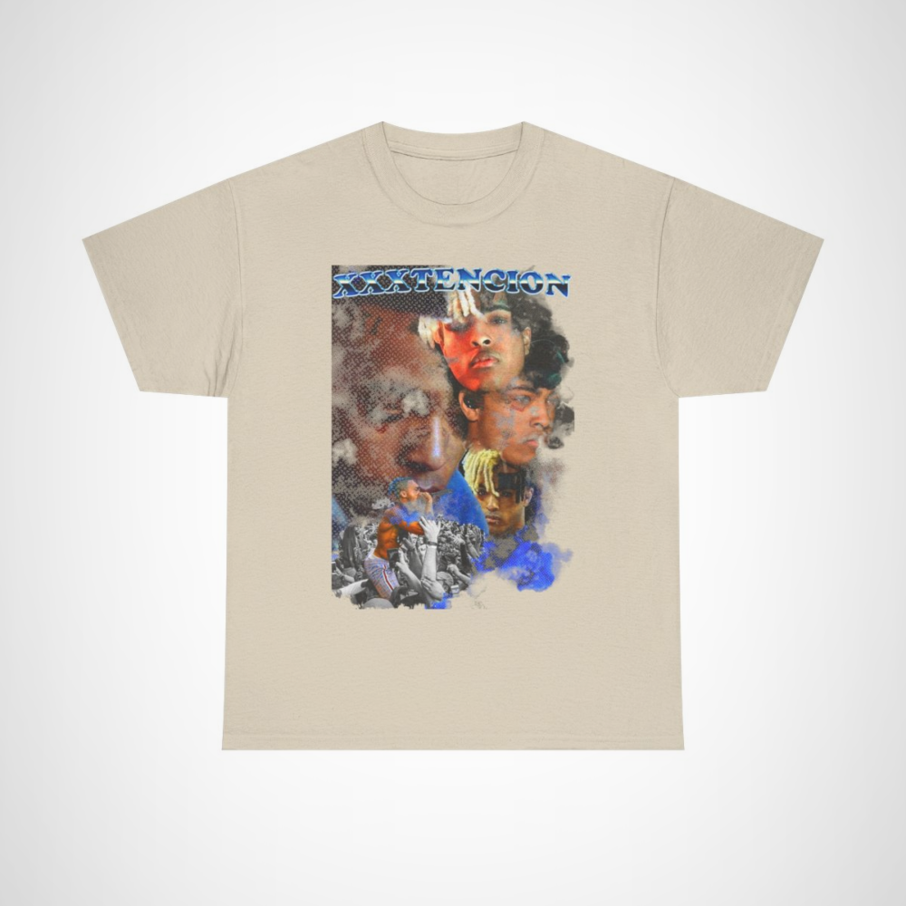 XXXTENTACION tribute t-shirt featuring a collage of his memorable moments Sand colour