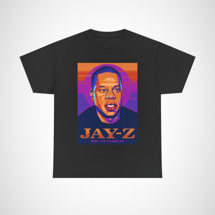 Jay-Z Roc La Familia Retro T-Shirt with vibrant hip-hop artwork Black colour