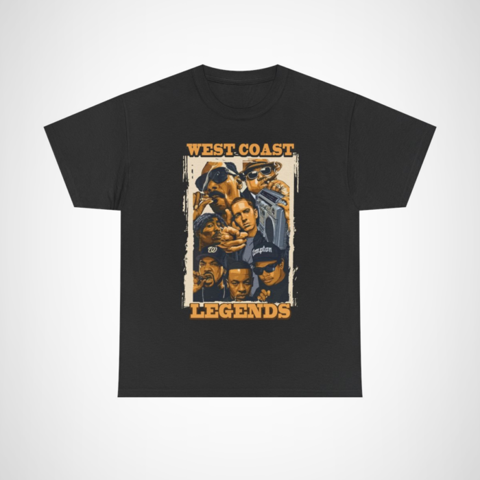 West Coast Legends Hip Hop Collectible T-Shirt featuring iconic artists Black colour