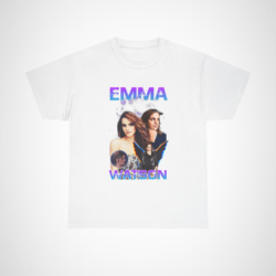Emma Watson graphic t-shirt showcasing vibrant design and stylish features White colour