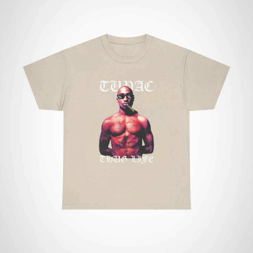 Tupac Thug Life T-Shirt featuring iconic graphic for hip-hop fans Sand colour