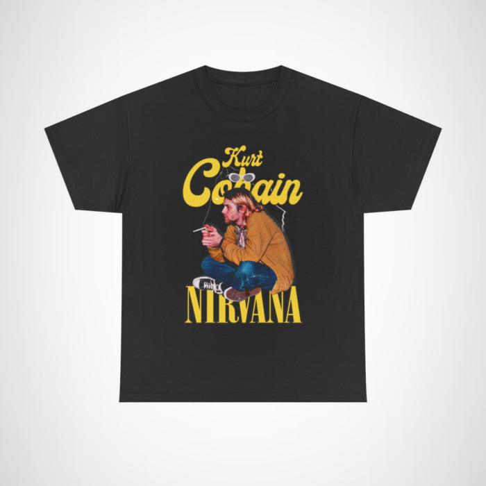 Kurt Cobain Nirvana vintage graphic tee showcasing classic rock design Black colour