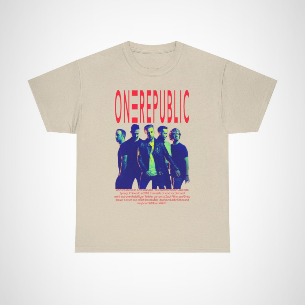 OneRepublic Band Tee showcasing vibrant graphic design for music lovers Sand colour