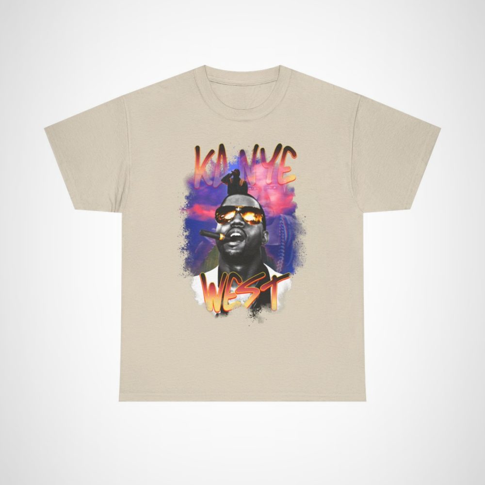 Kanye West Retro Pop Art Tee featuring bold design and vibrant colours Sand colour