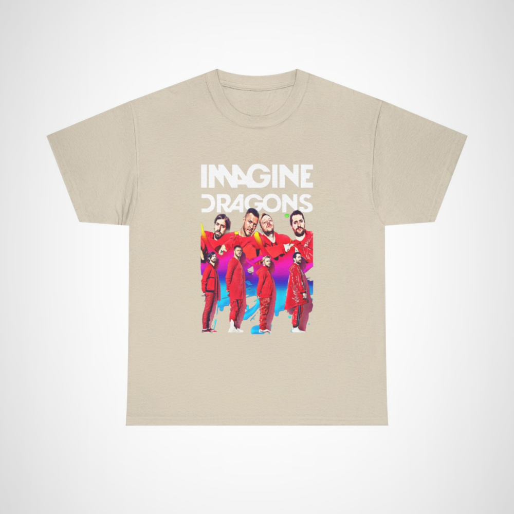 Imagine Dragons Bold Graphic Tee showcasing vivid imagery of the band Sand colour