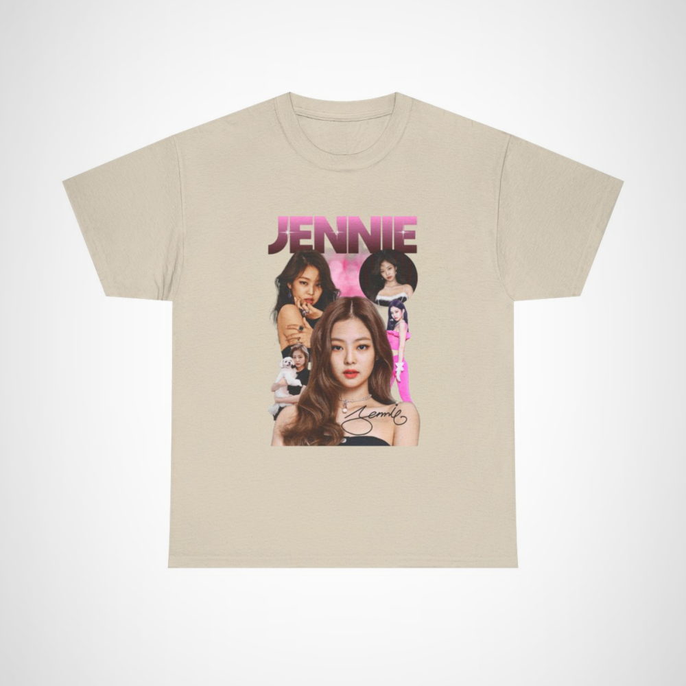 Stylish Jennie graphic tee showcasing vibrant design for K-Pop fans Sand colour