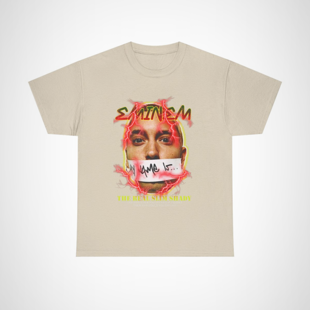 Eminem The Real Slim Shady Classic Tee with striking design and lyrics Sand colour