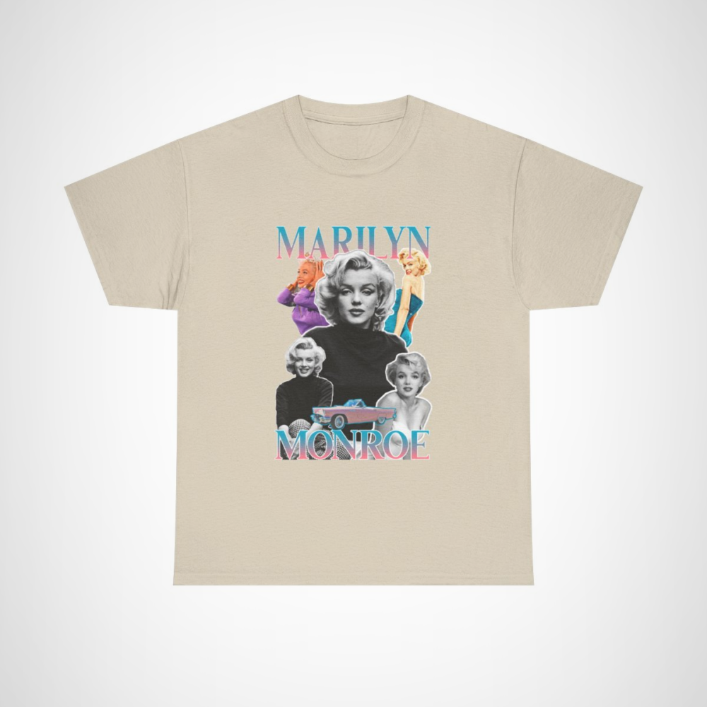 Marilyn Monroe Retro Collage Tee showcasing a vibrant vintage design Sand colour