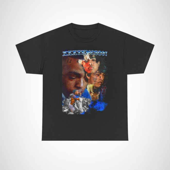 XXXTENTACION tribute t-shirt featuring a collage of his memorable moments Black colour