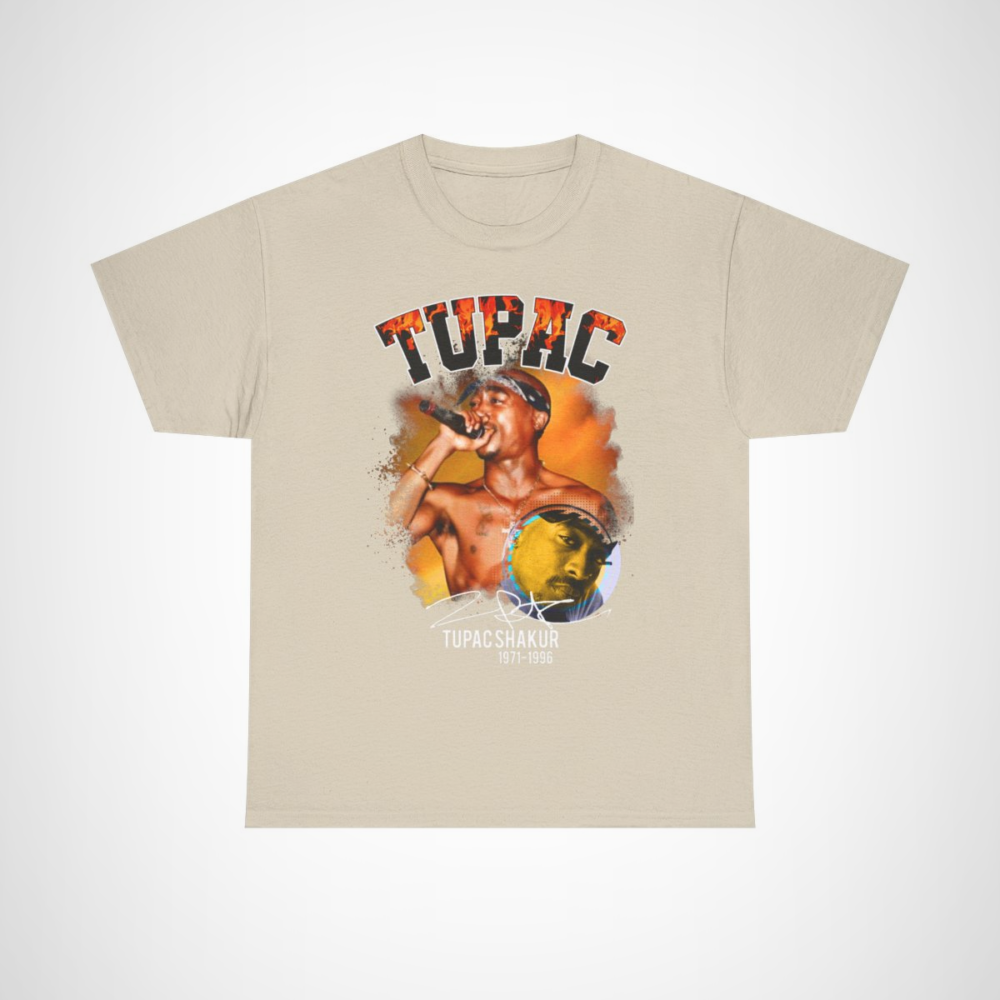 Tupac Shakur graphic tee showcasing hip hop culture Sand colour