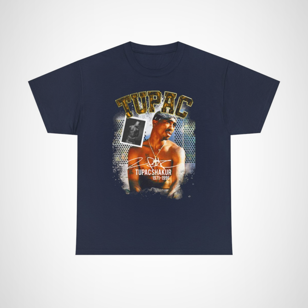Vintage-style Tupac Shakur tribute t-shirt with graphic design Navy colour