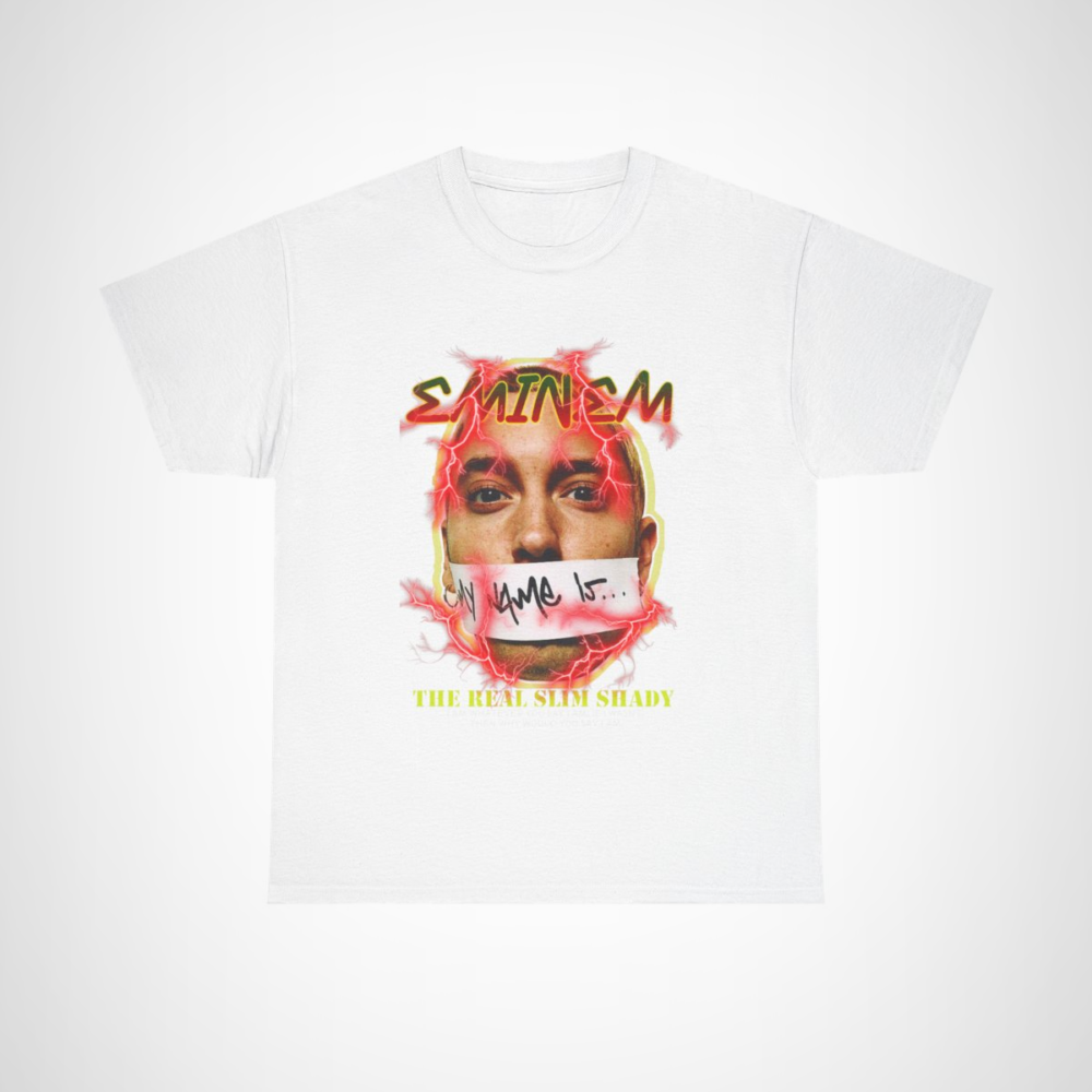 Eminem The Real Slim Shady Classic Tee with striking design and lyrics White colour