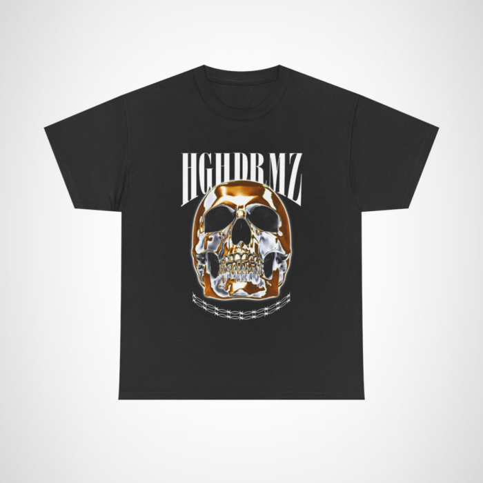 Bold Golden Skull Graphic Tee showcasing an eye-catching design Black colour