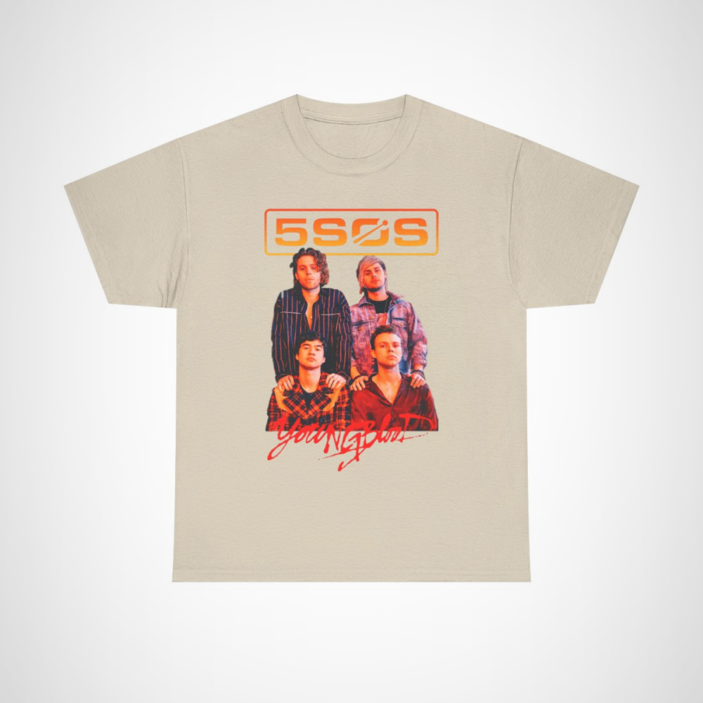 5SOS YoungBlood graphic tee showcasing vibrant design for fans Sand colour