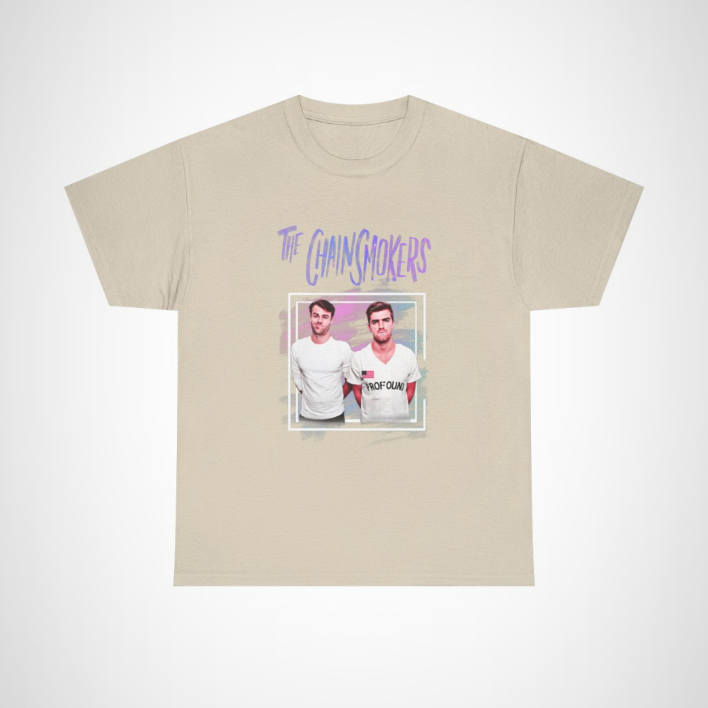 Vibrant Chainsmokers inspired graphic tee for music lovers Sand colour