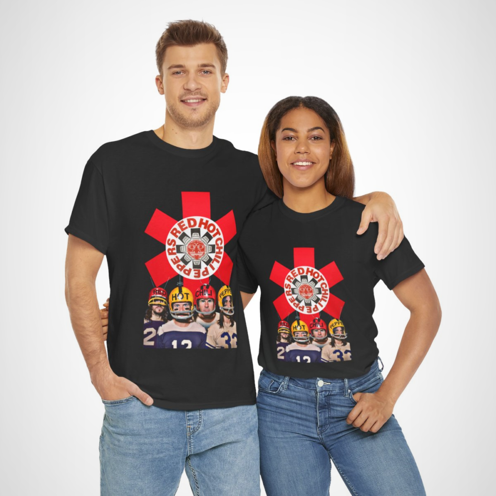 Retro Red Hot Chili Peppers football team t-shirt with vibrant graphics