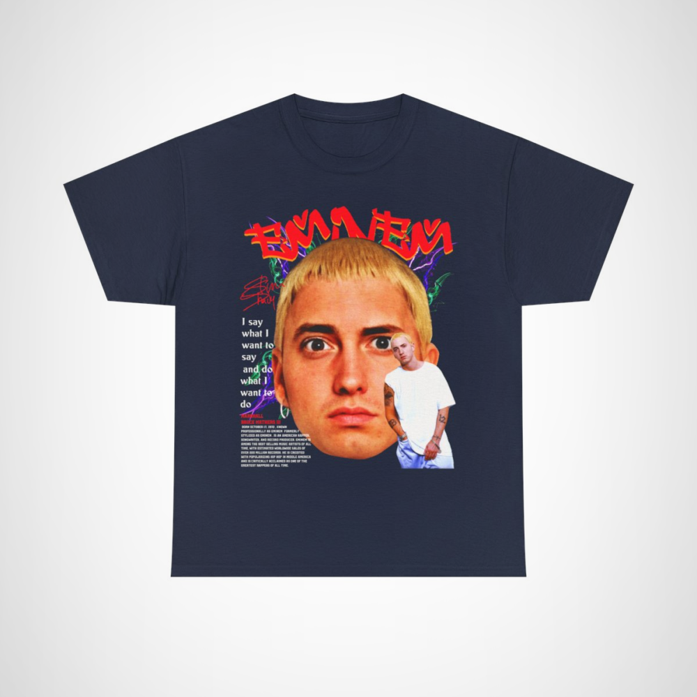 Eminem Inspired Graphic Tee featuring vibrant design and empowering quote Navy colour