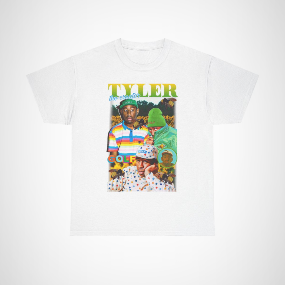 Vibrant Tyler the Creator inspired graphic t-shirt design White colour