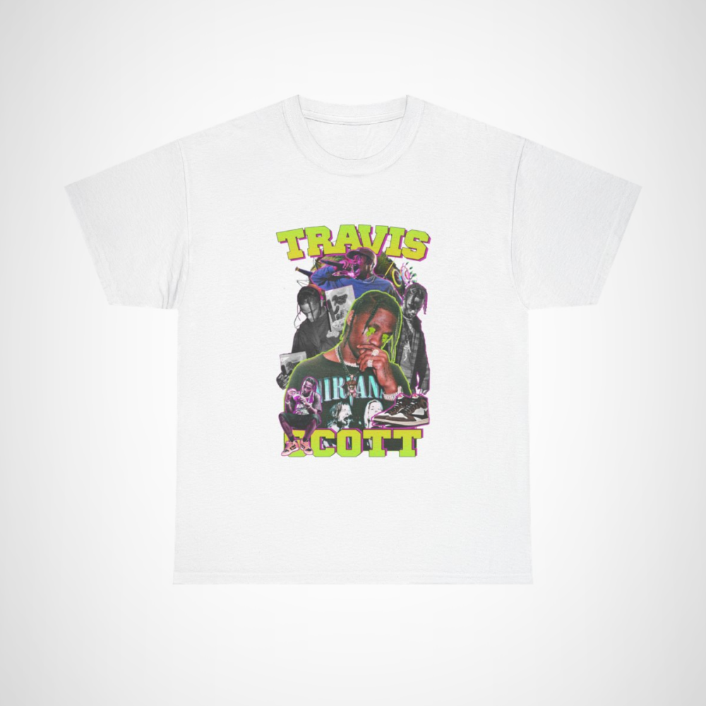 Travis Scott Graphic Tee showcasing vibrant hip hop design White colour