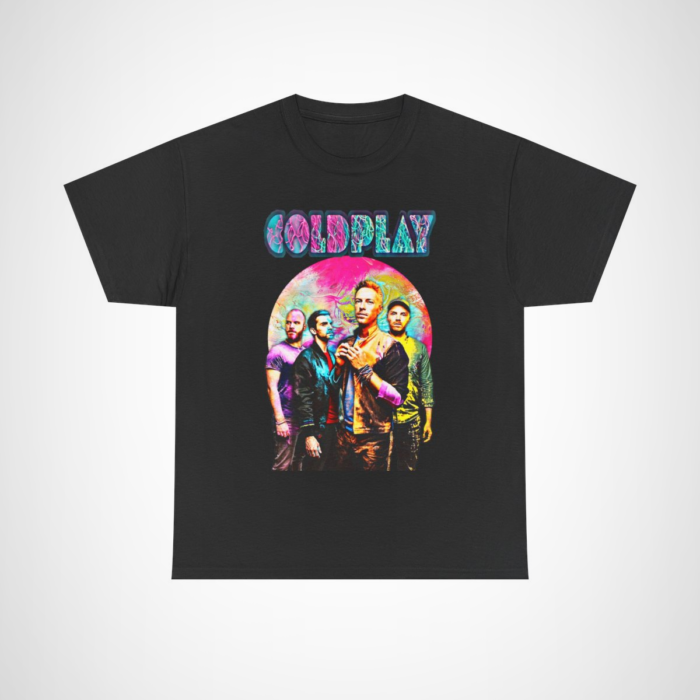 Coldplay colourful band art t-shirt for music fans Black colour