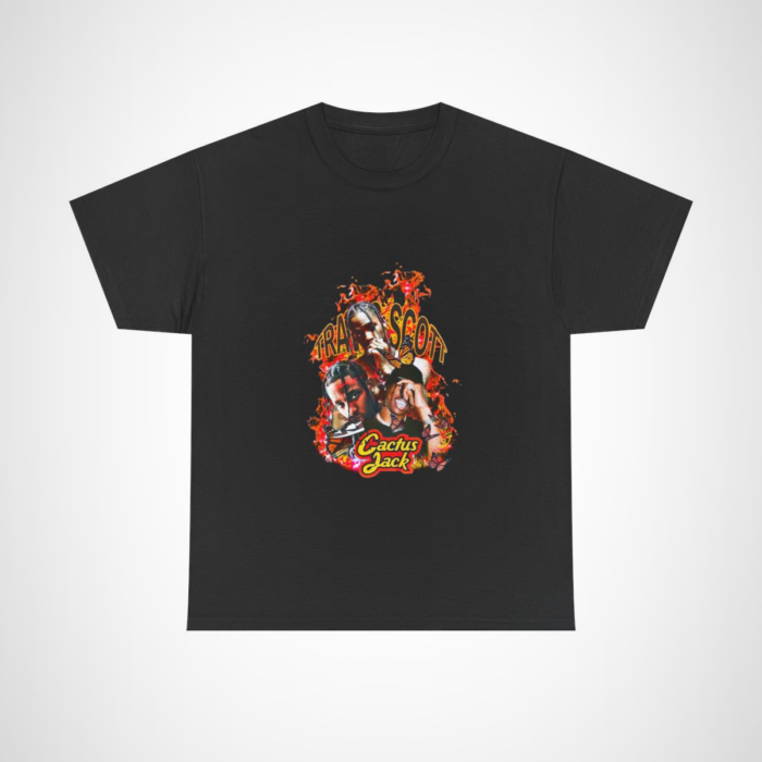 Travis Scott Cactus Jack T-shirt with vibrant flame and butterfly design Black colour