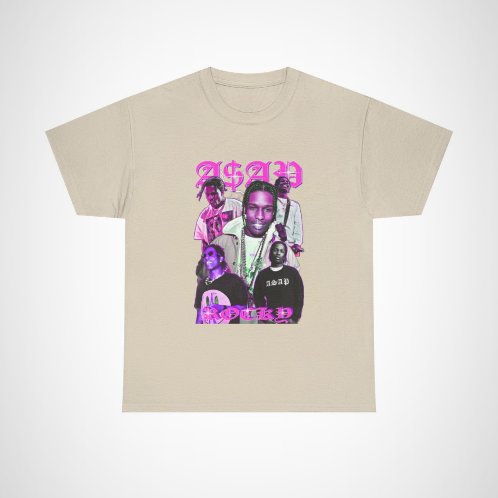 ASAP Rocky Vintage Collage T-Shirt featuring a vibrant design for hip-hop fans Sand colour