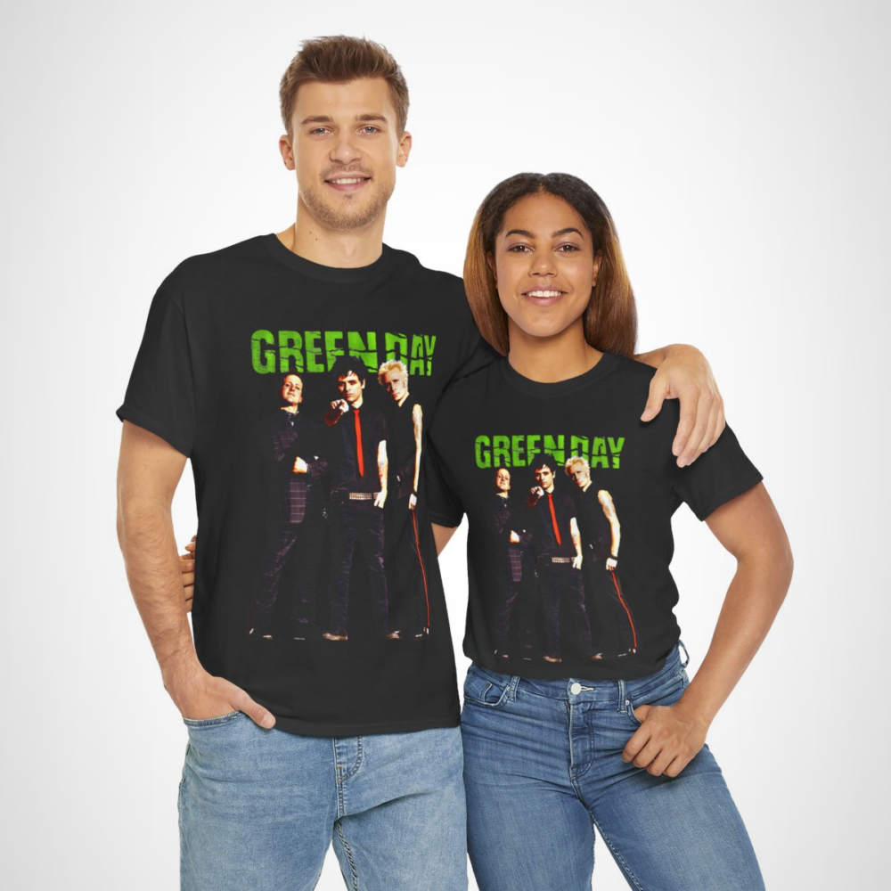 Green Day punk rock band t-shirt featuring iconic band members