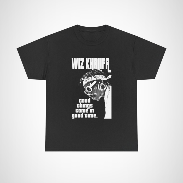 Wiz Khalifa Good Things Come in Good Time T-shirt showcasing positivity Black colour