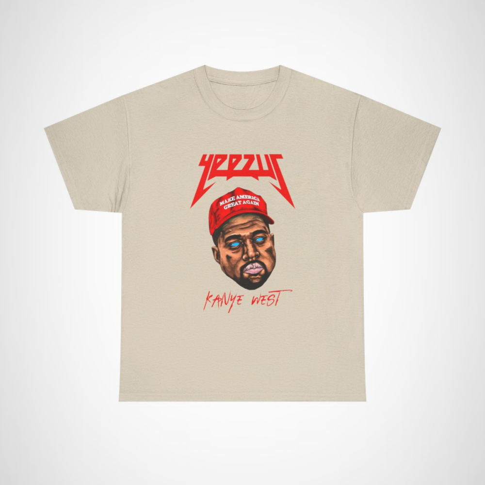 YEEZUS Kanye West 'Make America Great Again' T-Shirt featuring bold illustration and unique design Sand colour