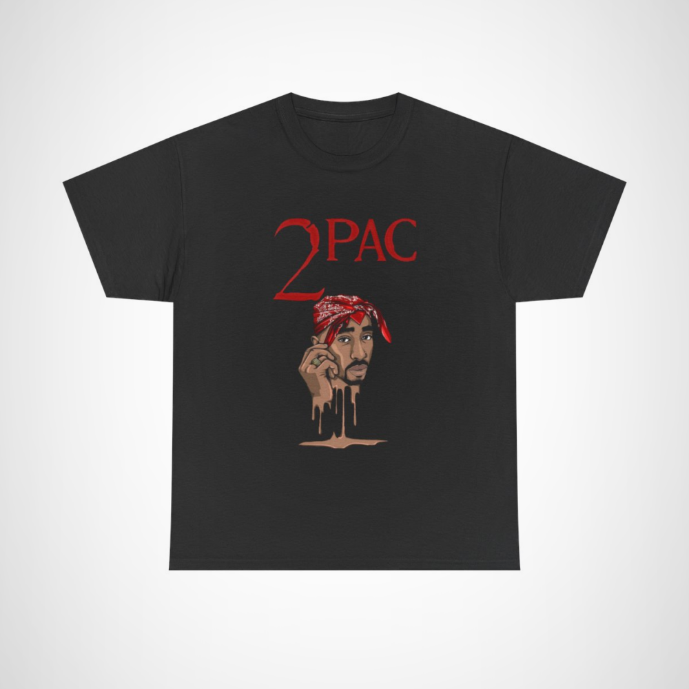Vintage 2Pac Hip Hop Icon Graphic Tee with illustration of 2Pac wearing a bandana Black colour