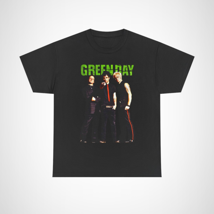 Green Day punk rock band t-shirt featuring iconic band members Black colour