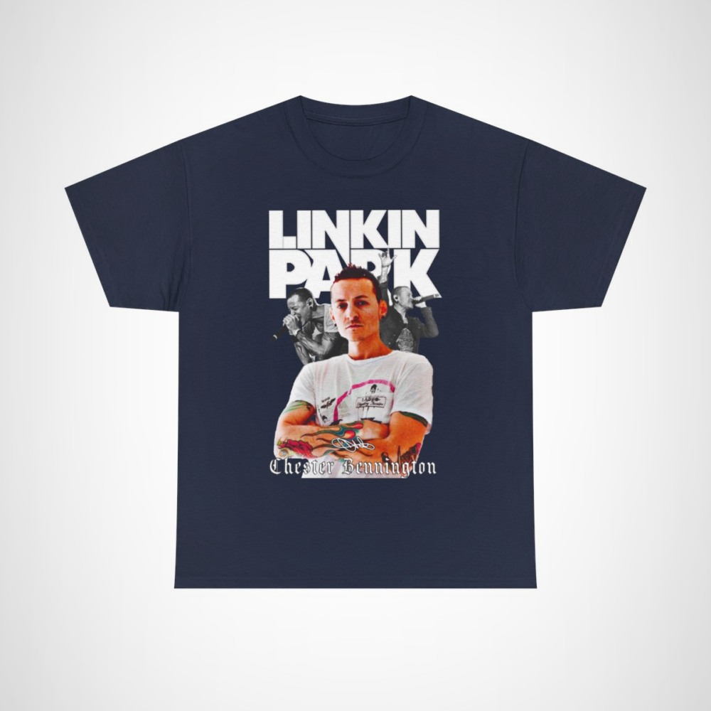 Chester Bennington tribute t-shirt featuring an iconic Linkin Park design Navy colour