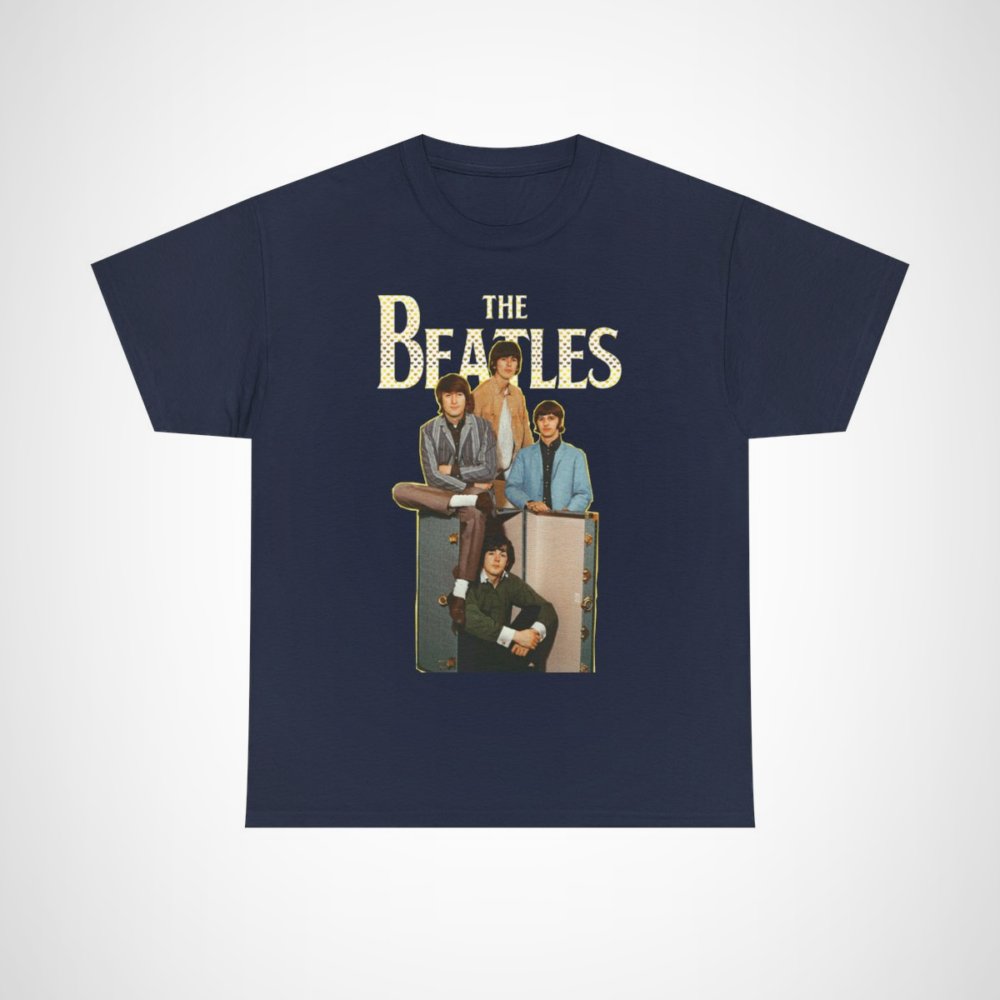 Retro The Beatles Group T-Shirt featuring vibrant iconic design Navy colour