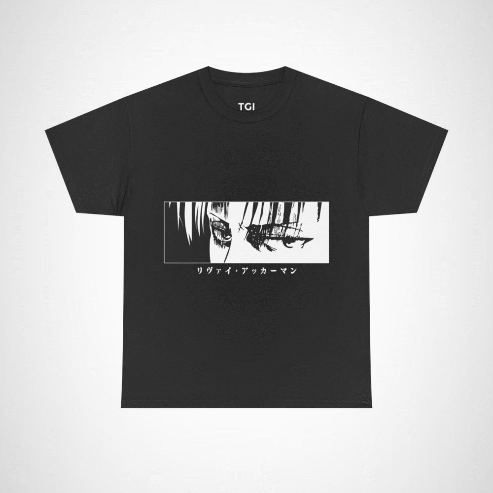 Graphic tee featuring Levi Ackerman's iconic eyes Black colour
