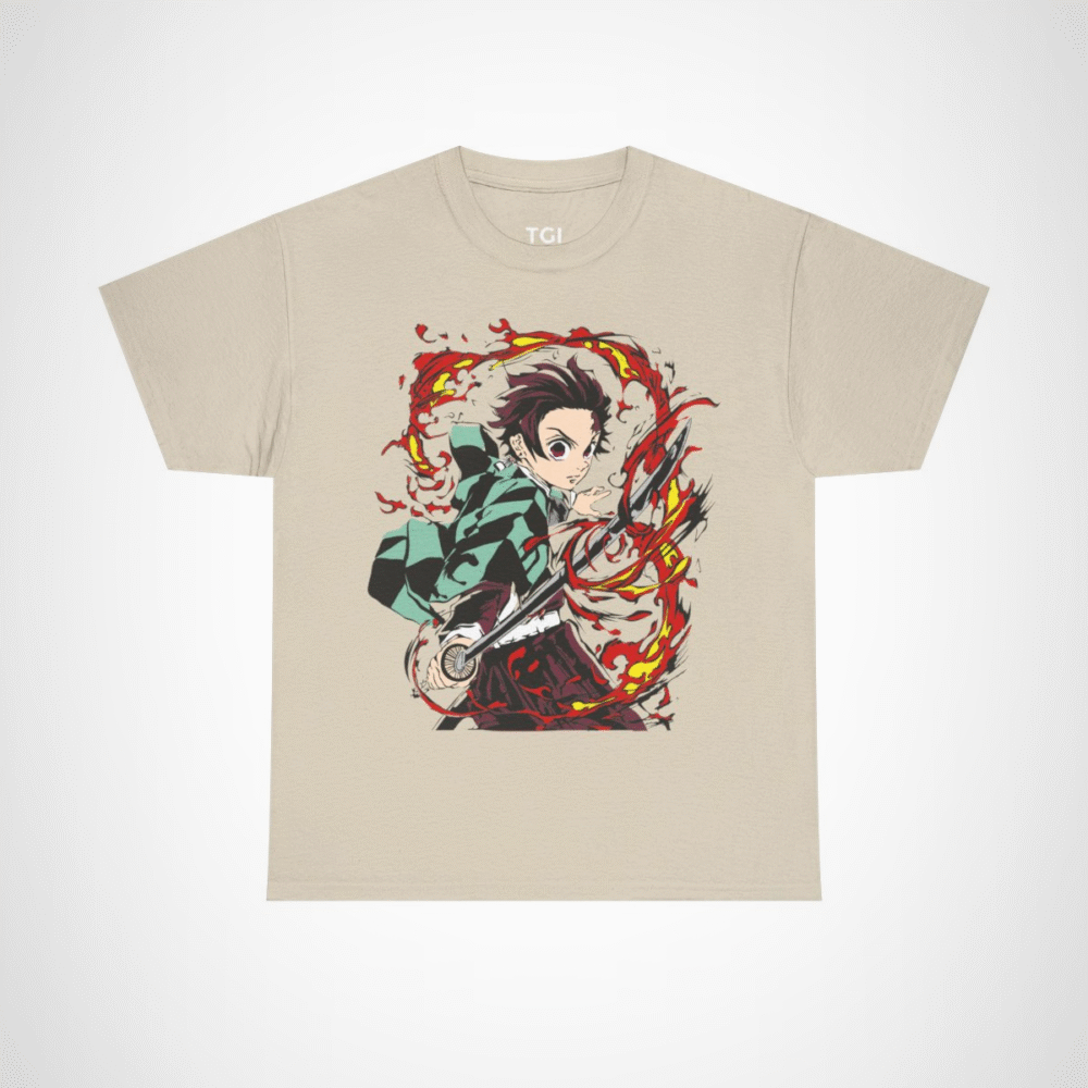 Fierce Samurai Warrior T-Shirt showcasing dynamic anime inspired design Sand colour