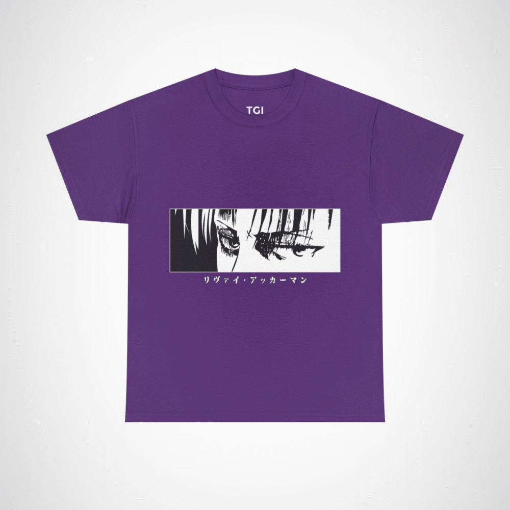 Graphic tee featuring Levi Ackerman's iconic eyes Purple colour