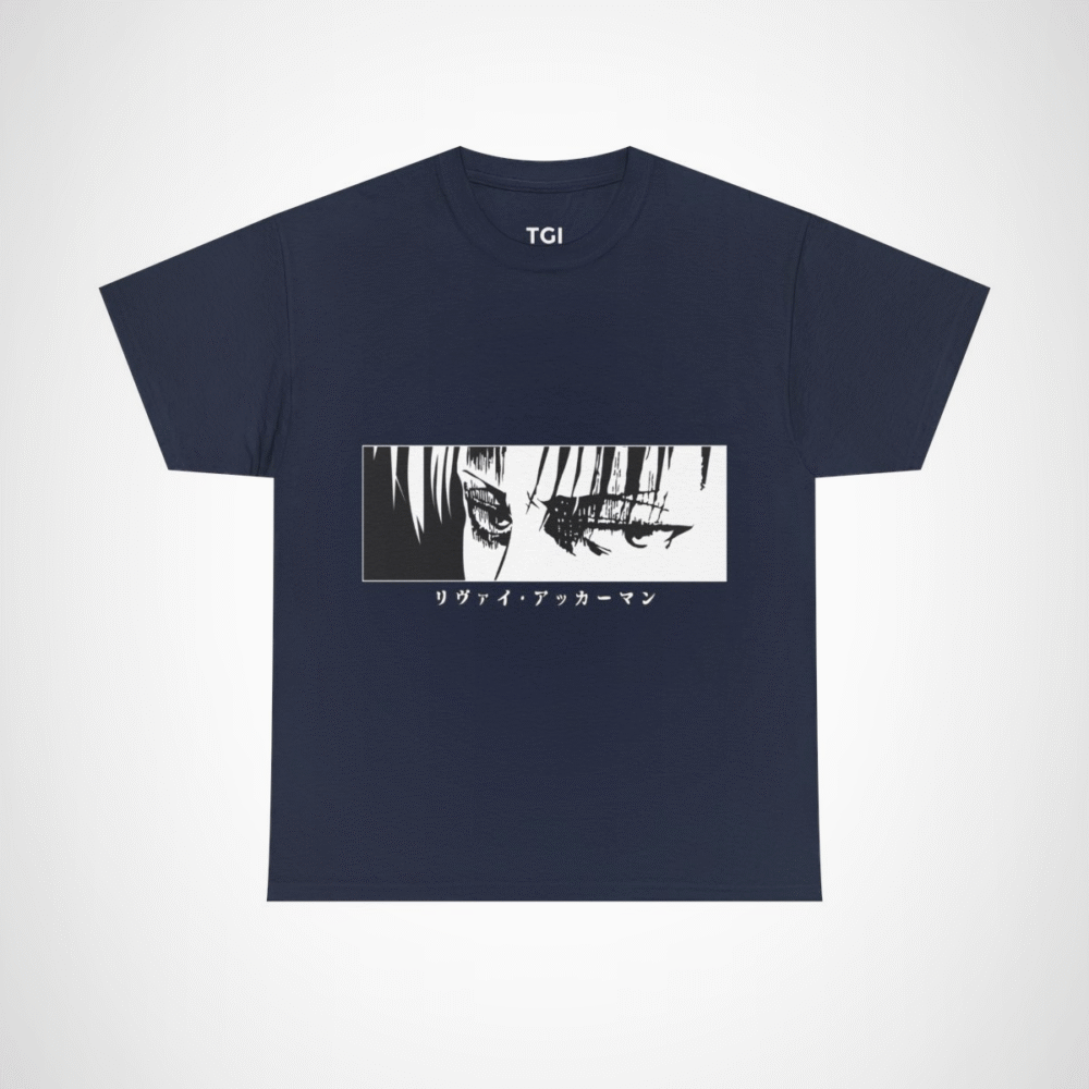 Graphic tee featuring Levi Ackerman's iconic eyes Navy colour