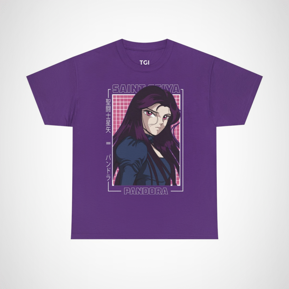 Saint Seiya Pandora Graphic Tee featuring vibrant anime artwork Purple colour
