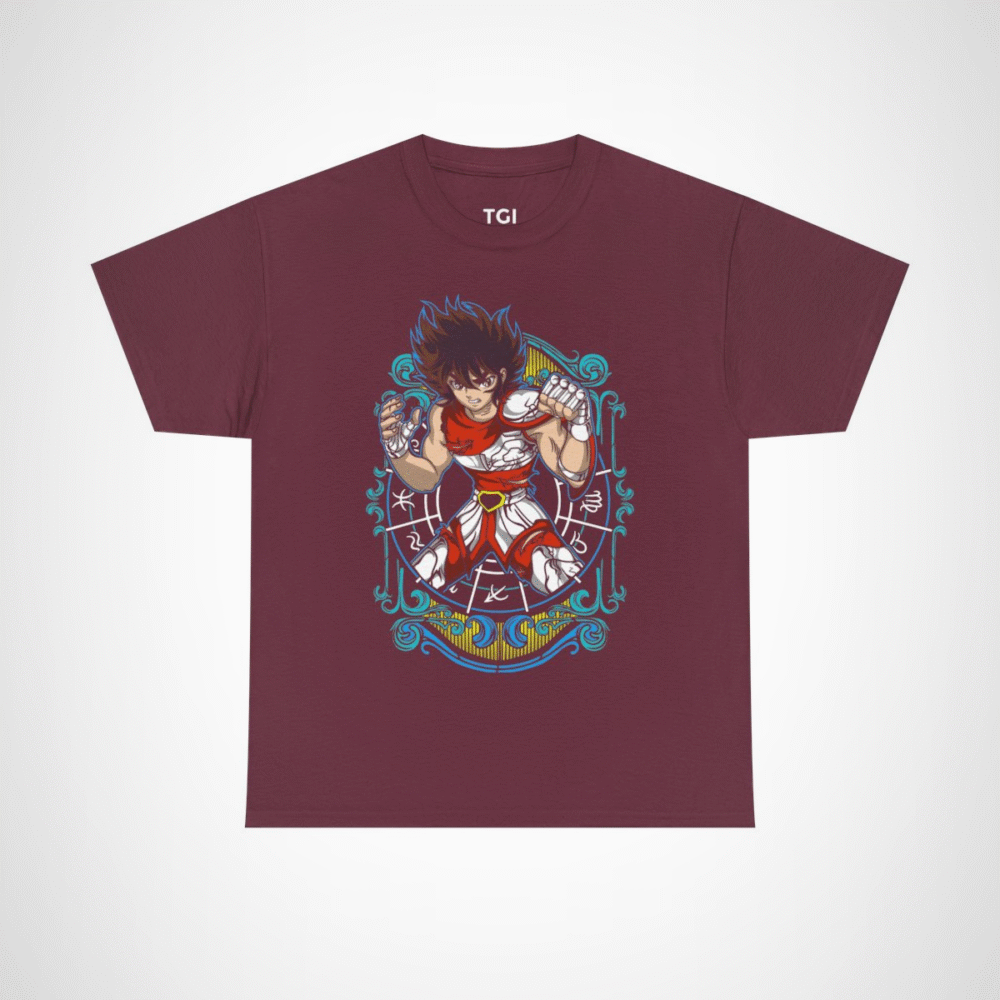 Epic Warrior Spirit T-Shirt featuring a fierce warrior illustration Maroon colour